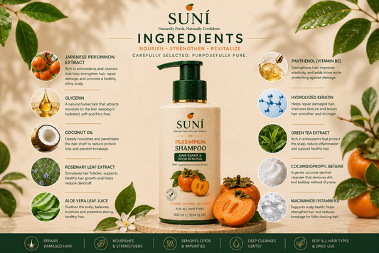SUNÍ Japanese Persimmon Shampoo 300ml - odor-removing hair repair shampoo