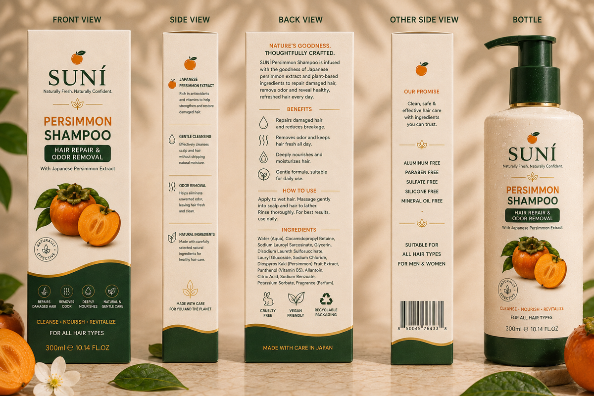 SUNÍ Japanese Persimmon Shampoo 300ml - odor-removing hair repair shampoo
