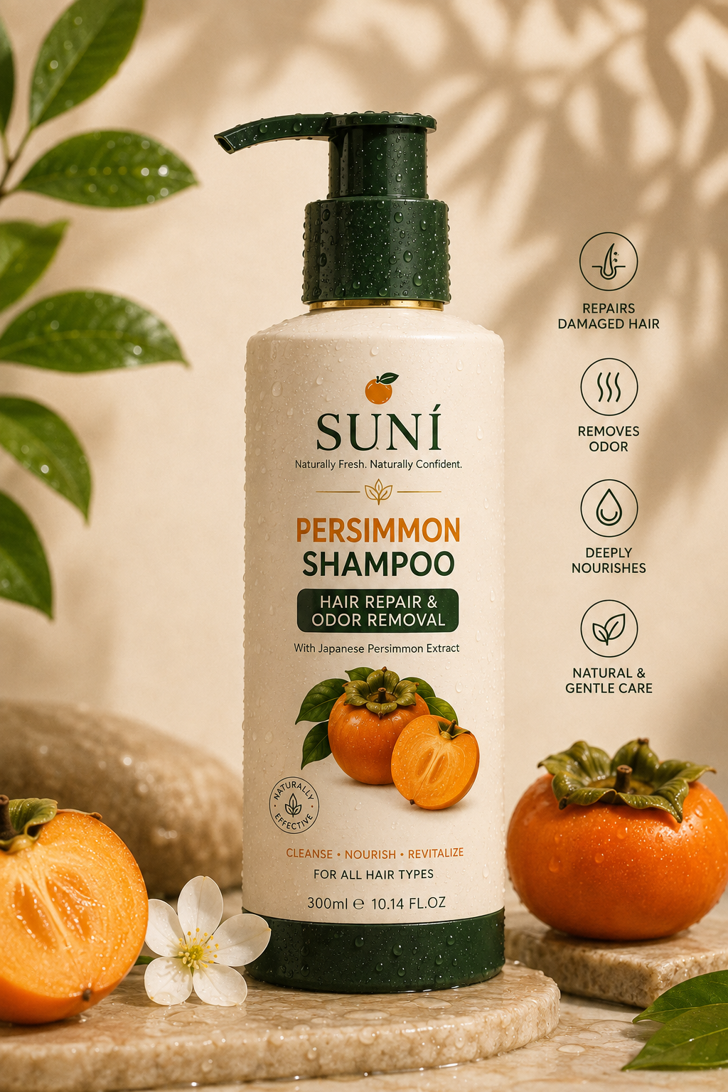 SUNÍ Japanese Persimmon Shampoo 300ml - odor-removing hair repair shampoo