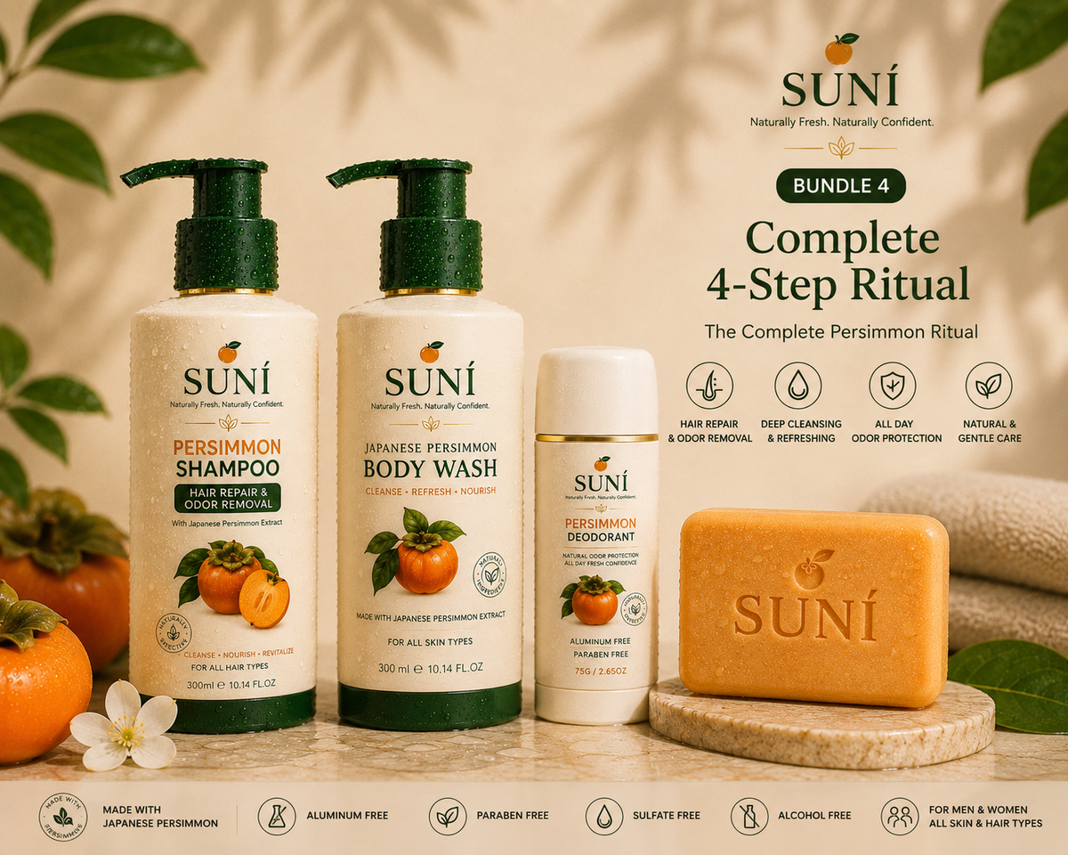 SUNI Complete Head-to-Toe Freshness Routine - 4-product Japanese Persimmon skincare bundle